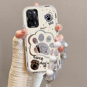 Applicable to Oppoa56 Phone Case Opp0a56s New Arrival Pfvm10 Mirror 5G Womens Drop-Resistant Cute Cartoon Silicone Dogs Paw Protective Case Hollow out See through Soft Case