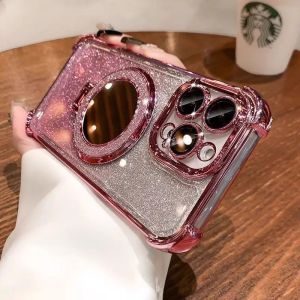 Luxury Magsafe Wireless Charging Glitter Phone Case For iPhone 17 air 17e 16e 16 15 14 13 12 11 Mini X XS XR 8 7 6 6S Plus Pro MAX Plating Mirror Shockproof Bracket Cover Casing