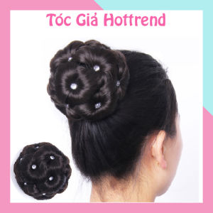 Búi tóc giả đẹp trung niên Cao Cấp-Búi hoa giả đính đá thời trang Qiqishop