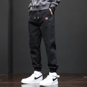 ROMON | Romon Mens Loose Fit Elastic Waist Cargo Pants Spring Autumn Casual Long Trousers Trendy Youthful Style Pocket Detail Water Washed