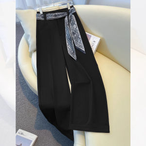 Olive Green Wide Leg Pants Womens Autumn 2025 New Style Silk Ribbon Drapey Suit Pants Super Beautiful Loose Straight Leg Pants