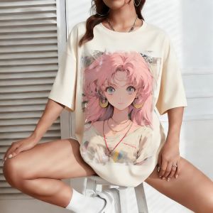 Bandai | Pretty Girl Warrior Anime Street Style Peripheral Short Sleeved T-shirt for Girls and Children Loose Size for Parent-child Wear