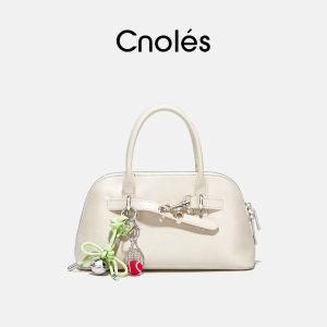 Cnoles Tannery Shell Shaped Handbag Womens Fashionable New 2025 Handbag Soft Cowhide Leather  Style Detachable Strap