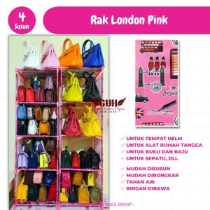 Lemari Baju Buku Portabel Mudah Bongkar Pasang Murah Meriah BARU! GUH Rak Tas Rak Helm Helm Motor LEBIH BESAR & KUAT Lemari Serbaguna Rak Serbaguna - London Pink