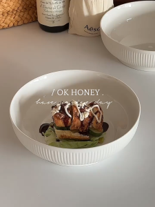 Cabify Ceramic 9 Inches Luxury Nordic Off White Large Diameter Serving Bowl Soup Bowl Salad Bowl Kitchen Tableware