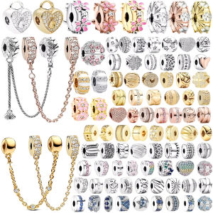 ขายด่วน! ตัวล็อคแบบ DIY ลายประกายแสงอาทิตย์ พร้อมดอกเดซี่สีชมพู และตัวล็อคแบบโซ่ สำหรับใส่กับสร้อยข้อมือเงินแท้