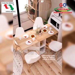 Distrindo - Meja Makan LIPAT 4 TAHAP serbaguna dengan Rak Oven Microwave Rapi Hemat Ruang