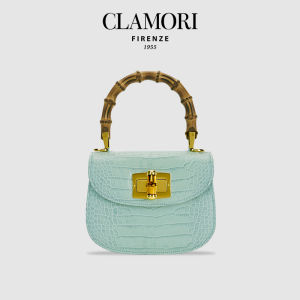Baby Blue Crocodile-Embossed Calfskin Saddle Bag