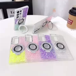 Korean Style Luxury Softcase Candy Gliter Stand Holder Magnetic For Samsung A16 A26 A36 S23 S24 FE S22 S23 ULTRA S25 ULTRA S25 EDLE  Soft Case Cover Gradasi Camera Protector Protect Chrome Ring Standing Magsafe Wireless