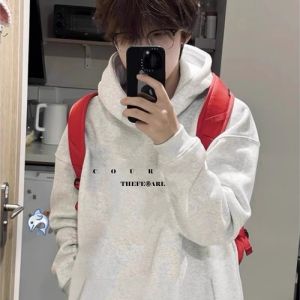 Heavyweight White Grey Pure Cotton Hoodie Oversize American High Street Men Autumn Winter Fleece Lined Loose Trendy Jacket