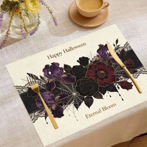 VIKAMA 2/4/6pcs Halloween Table Mat Skeleton goblin Pumpkin Bat Spider Web Table Mat Antique style Table Decoration