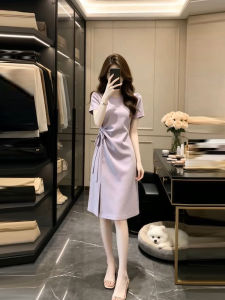 Shalldoer | French Casual Purple Short Sleeve T-Shirt Dress