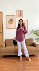 Kemeja Wanita Kerah Shanghai Polin Polos Lengan Panjang Nhm