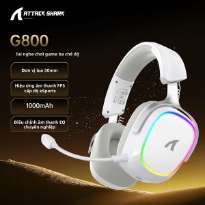 ATTACK SHARK | Tai Nghe Chơi Game Không Dây Attack Shark G800 7.1 RGB 50mm Driver Mic Có Thể Tháo Rời 2.4G/Bluetooth/Có Dây Độ Trễ Thấp 20ms Cho PS4 PS5 Switch Xbox Mac Windows