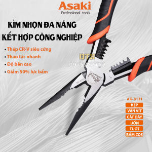 Kìm nhọn đa năng kết hợp công nghiệp hãng Asaki AK-8131 9/225mm Kềm mỏ nhọn tổ hợp cao cấp Thép CR-V - Tiêu chuẩn Nhật Bản Giảm 50% lực bấm (Kẹp Cắt dây điện Bấm cos Cuộn và Tuốt dây) Kìm trợ lực Kìm đa năng - Lazada