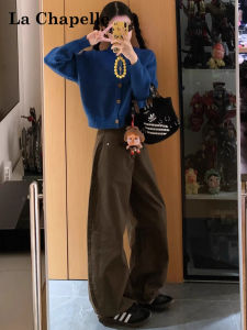 High Waist Wide Leg Denim Pants Womens Brown Coffee Color Knife Edge Loose Workwear Style Casual Straight Fit Jeans