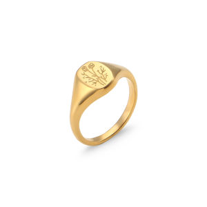 Nhẫn Khắc Chữ Thủ Công Dành Cho Nữ Mạ Vàng 18k Thép Không Gỉ Khắc Hoa Dại Lá Trà Oải Hương Hướng Dương Kiểu Dáng Thời Trang Nhẫn Cưới
