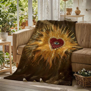 BILIBILI | Sacred Heart Eye Gold Flannel Blanket Perfect for Sofa Office Bed Travel Sleep Read Relax Camping Four Season Use