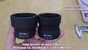 Đầu tuýp khẩu mở nồi xe tay ga xe máy 2 đầu 39mm 41mm và 34mm 46mm 1/2 inch thép đen WETOOLS