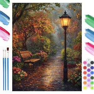BILIBILI | Paint By Numbers Street Lamp Landscape Kit Pre Drawn Canvas Acrylic Paint Set Stress Relief DIY Craft Wall Decor Gift