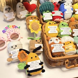 Mini Handmade Wool Knitting Pocket Hug Crochet Doll Positive Energy Plush Duck Bee Funny Emotional Support Holiday Small Present