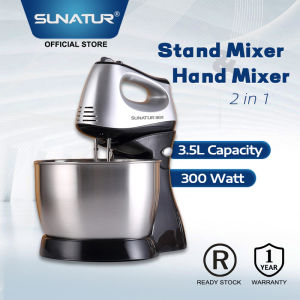 SUNATUR 300W Stand & Hand Mixer Kitchen Electric Blender Egg Beater with 3.5L Stainless Steel Mixing Bowl  (E-1053)