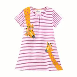 Jumping Meters 2-7T Cats Print Summer Girls Dresses Short Sleeve Party Childrens Clothes Toddler Frocks Costume