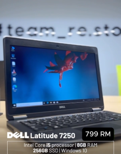 Dell Latitude 7250 Business Laptop Intel Core i5-5300U CPU 8GB DDR3 RAM 256GB SSD 12.5 inch Display Windows 10 Pro