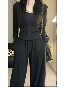 Fashionable Fishbone Hoodie And Wide Leg Pants Two Piece Set for Women Casual Sportswear Anti Aging Trendy Autumn Outfit