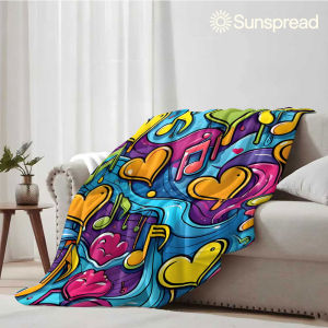 Beast Kingdom | Colorful Music Heart Graffiti Soft Warm Flannel Blanket Lightweight Cozy Christmas Halloween Home Decor Room