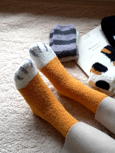 Socks womens plus velvet thickened half in the tube warm coral velvet sock cat paw sleep floor sock