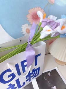 (1PC) CROCHET SULAM LILY Flower Bunga Sulam Wool Hand Knitted Finished Bouquet Mother Day Valentine Teacher