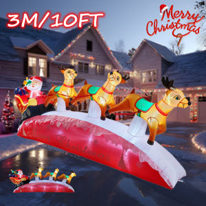 3M Christmas Inflatable Santa Claus Reindeer on Sled Christmas Tree Gift Box Christmas Decora Outdoor Inflatable Decorations