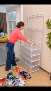 Home dustproof shoe and hat rack | Indoor multi-layer coat rack | Simple floor-standing shoe and coat rack | Rak kasut