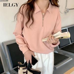 IELGY Áo Nỉ Dài Tay Áo Chui Đầu Có Khóa Kéo Ve Áo Polo Cho Nữ