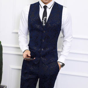 Korean Style Slim Fit Vest Set for Men Wedding Hair Stylist Extra Large Size Fashionable Business Casual Floral Pattern Vest