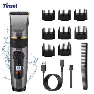 TINSOL Electric Hair Trimmer Professional Hairdresser Ceramic Blade Mens Hairdresser LED Display Hairdresser USB Rechargeable
