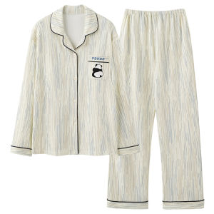 MiiOW | ชุดนอนผู้หญิงหลังคลอดแขนยาวฤดูใบไม้ผลิและฤดูใบไม้ร่วง ชุดอยู่บ้านแบบมีแผ่นรองหน้าอกสำหรับการให้นม ชุดนอนผู้หญิงลายการ์ตูนน่ารัก