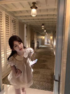 Bigking Summer Short Sleeve Shirt with Doll Collar Bubble Sleeves Womens Set with Shorts Viscose Linen Material French Style