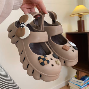 Mary Jane Hole Hole Shoes Women Summer Outdoor Wear 2024 New Retro Butterfly Knot Thick Bottom Head Cover Sandals