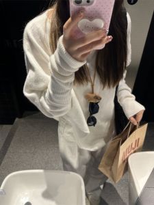 BINKAFENNY | Irregular White One-Shoulder Batwing Sleeve Knitwear Womens Autumn Winter Korean Style Lazy Fashion Top Casual Round Neck