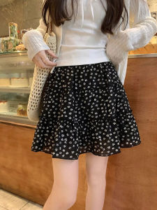 Floral Print A-Line Mini Skirt High Waist Design Sensation Womens Summer Unique Style Short Cake Skirt Black Color