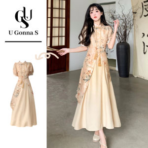 Long Dress Cheongsam 2024 for Women Short Sleeve A-line Elegant Traditional Clothing for Temple Casual Daily Occasions School Uniform Long Gown Stretchable