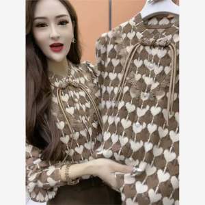 Fashionable Fleece Lined Thickened Lace Base Shirt Womens Stylish High-End Slimming Trendy New Chinese Style Top Butterfly Knot round Neck