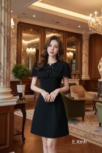 Thời Trang Thiết Kế E.Xinh.Váy công sở thanh lịch sang trọng.Váy hai dây dáng A và áo choàng cài ghi nơ xinh xắntôn dáng chế khuyết điểm hiệu quả.Phù hợp đi chơiđi làmđi tiệc...