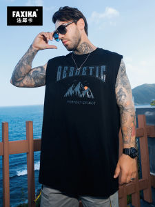 Loose Fit Summer Print Tank Top Mens plus Size Sporty Trendy Sleeveless T-Shirt Big Size Cotton Polyester Blend round Neck