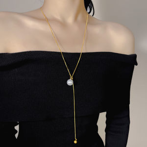 สร้อยคอไข่มุกเทียมประณีตแฟชั่นแบบใหม่ปี2023สร้อยประดับเสื้อไหมพรมแบบยาวสร้อยประดับแบบดึงเครื่องประดับเรียบง่ายมีเอกลักษณ์เฉพาะตัว