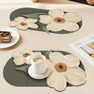 Nordic Small Flower Western Dining Pad Waterproof Oil Resistant Dinner Plate Pad Leather Table Heat Insulation Cutlery Pad Luxury Sensation Cup Pad