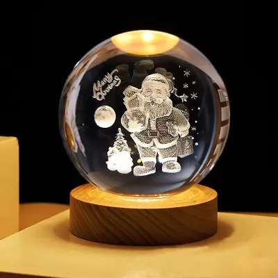 LIKHA 3D Crystal Ball Night Light - USB Table Light with Wooden Base for Birthday Gifts Christmas Gifts Valentines Day Gifts Home Decor and Room Decoration