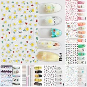 Sticker Dán Móng Tay Họa Tiết Hoa Cúc Daisy Bọ Cánh Cam / Hoa Lá Màu / Lông Vũ / Hình Học / Kẻ Sọc / Hoa Văn Nghê Thuật / Nails sticker Series F – F443